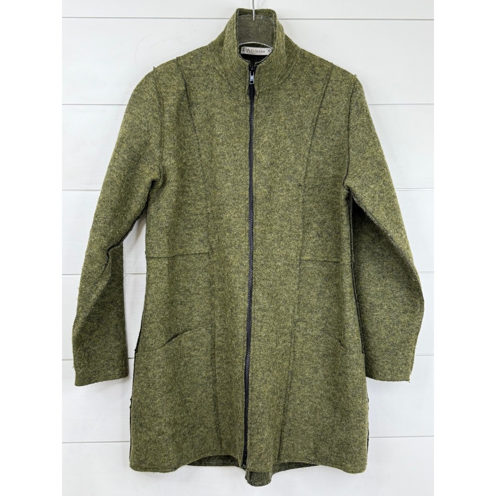 CUT LOOSE Jacket‎ Womens Medium Jungle Green Wool Zip Up Mock Neck USA Lagenlook